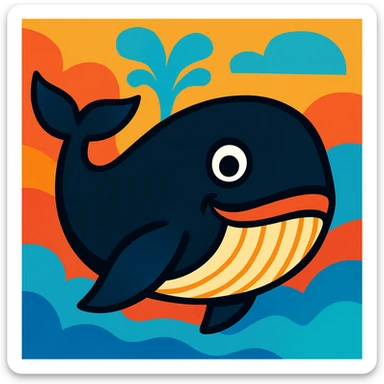 a black whale, vibrant toon style sticker