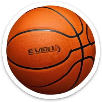 Cinematic Realistic image of a basketball resting on a polished court surface, with finely detailed textures and subtle reflective highlights, evoking a sense of calm before the game’s intensity sticker