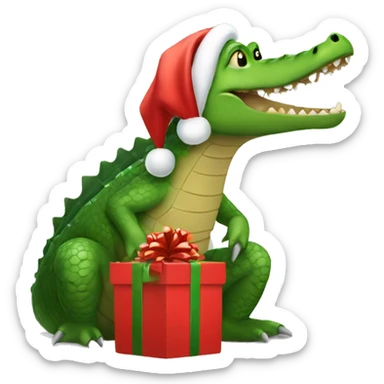 Crocodile opening a Christmas present  sticker