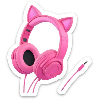 Adjust the angle of the pink headphones with pink cat ears to match the same angle as the clean, modern icon style version. Keep the 3D emoji style and ensure the background remains transparent. sticker