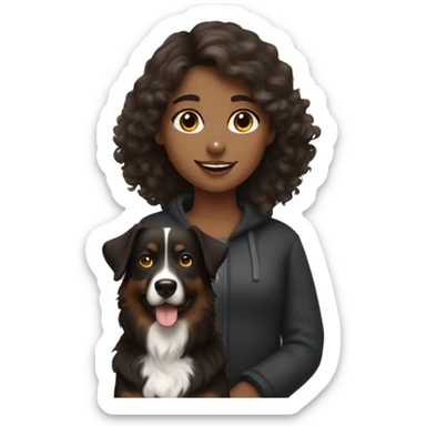 brown haired girl with black australian shepard sticker