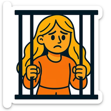 golden girl with long hair in jail, vibrant toon style sticker