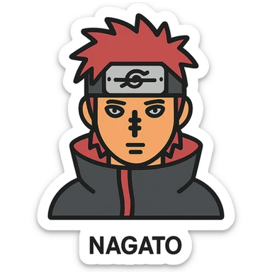 Nagato character as a color outlined icon, subtle color fills, black outlines, minimal style sticker