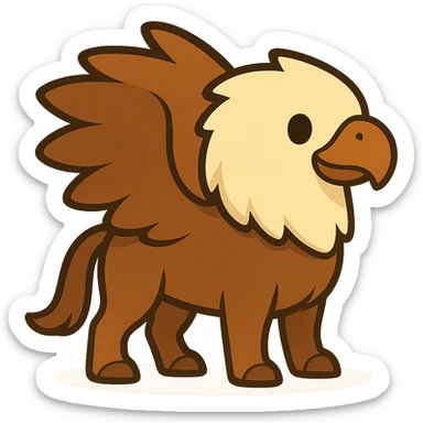 Illustration of a cute, cartoon, simplified hippogriff in the same style as the reference image. The hippogriff has the body of a horse and the head and wings of an eagle, with bold black lines and soft colors. sticker