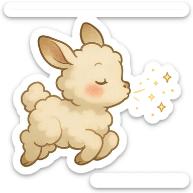 soft vanilla cloud doe with rosy cheeks, floating and blowing sparkles, ghibli style sticker