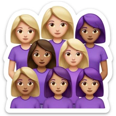 women with various hair types and skin tones, purple shirt sticker
