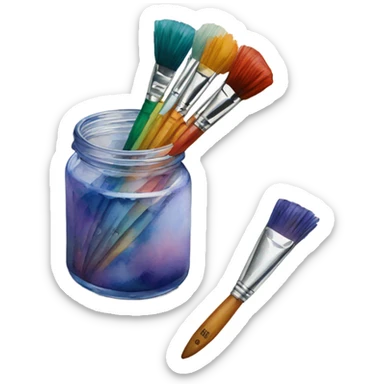 watercolor paint set with jar of brushes sticker