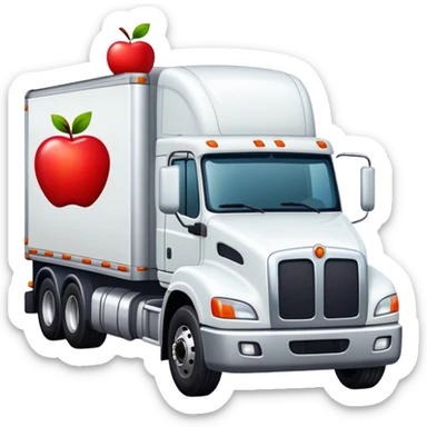 White semi with an apple sticker on the door sticker