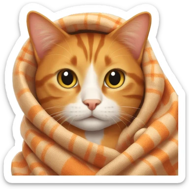 Orange cat with a blanket around it sticker