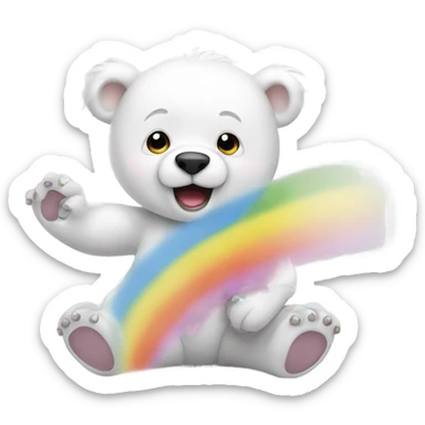 White Baby Bear Throwing Up Rainbow sticker