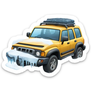 An adventurous car in an icy tundra setting, with snow and ice all around, highlighting the ability to conquer extreme and inhospitable terrains. sticker