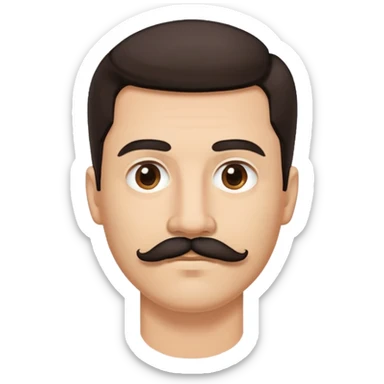close-up of man face only with mustache, medium eyes, medium light skin tone, dark hair, no neck visible, just the face sticker