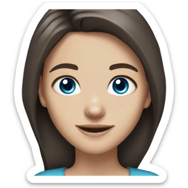 White girl, dark brown hair and blue eyes, smiling sticker