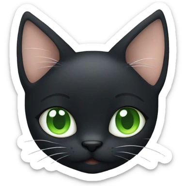 Black cat with tiny white hair under chin and green eyes sticker