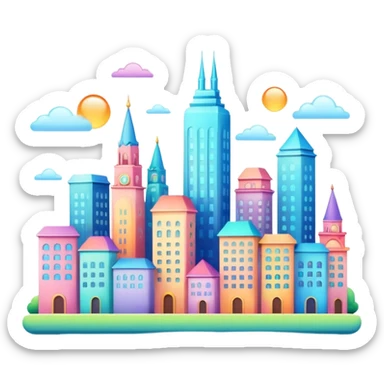Magical colorful shiny smooth glossy pastel city  sticker