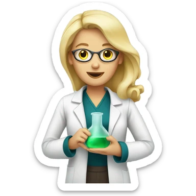 Blonde Women scientist holding flask sticker