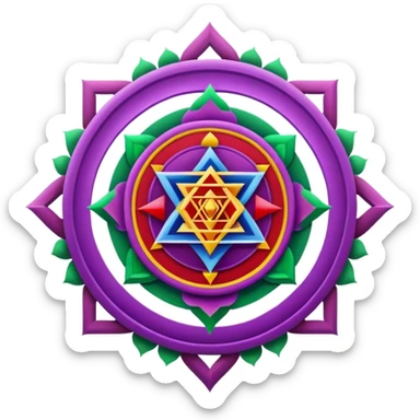 Sri yantra with purple green and red colors sticker
