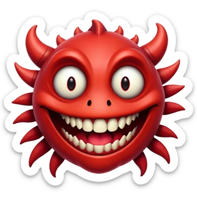 Creature comes out of the eye of a creature who has red skin and a wide smile with long teeth sticker