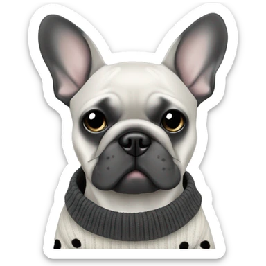 Grey French bulldog with dark black spots in sweater sticker