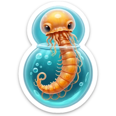 MRI parasitic embryo, digital, fetal small shape in otherworldly bubble, eerie, horror, pupa, crystalis, in-utero, sea-life, crustaceanoid, photorealismm siphonophore, polyp, Cnidaria sticker