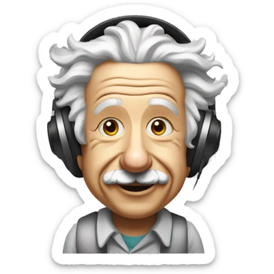 albert einstein happy listening music with just wireless headphones while walking sticker