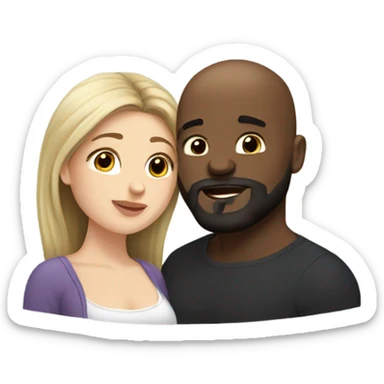 Curvy White brunette kissing muscular black bald man with beard sticker