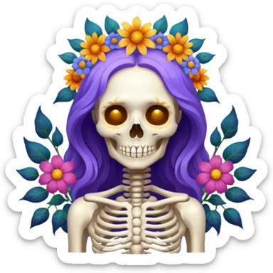 goddess skeleton, mystical, surrounded by flowers, delicate bones, celestial elements sticker
