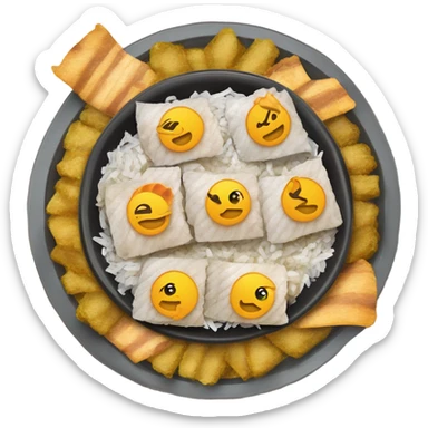 plato de comida pesacado frito con arroz sticker