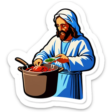 Jesus cooking meal sticker