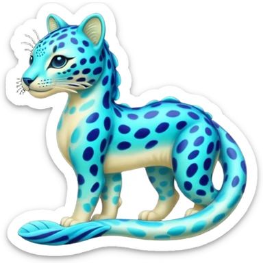 Bioluminescent Neon-Cyan Ripple-Patterned Soft-Scaled Aquatic Fantastical Liepard-Amaura-Manokit-fusion creature (full body) sticker