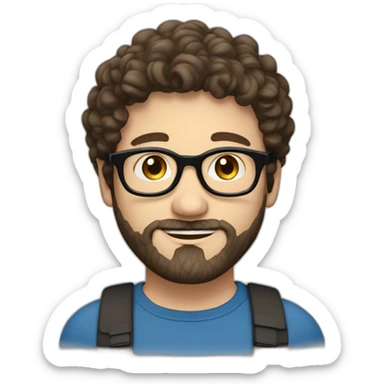 one european guy with short curly dark brown  hair and beard and blue eyes and round glasses sticker