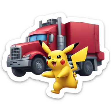 pikachu running away from Optimus Prime sticker