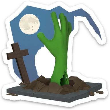 green arm reaching of grave sticker