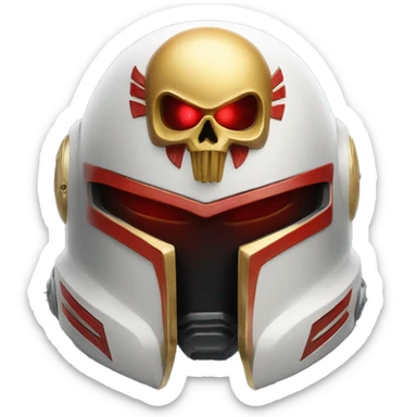 Space Marine helmet with red lenses, featuring the Russian coat of arms. sticker