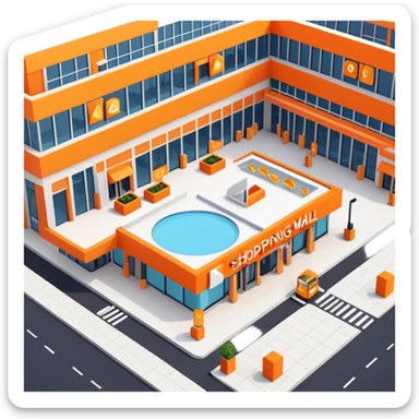 Shopping mall in bright orange sticker