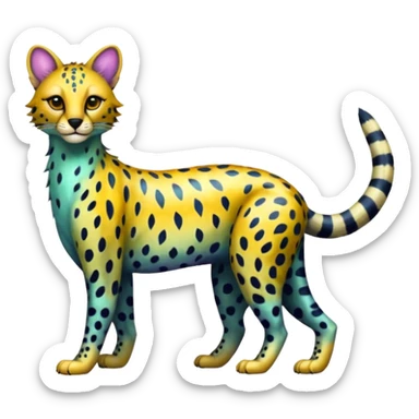Colorful iridescent shiny Leopard-Cheetah-Serval-Civet-Trico-Sergal-Vernid-fusion-hybrid-animal-creature, dull body sticker