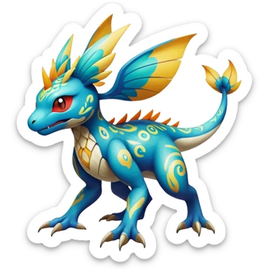 cool exotic fantasy-creature-Fakémon-Pokémon, full body, with markings sticker