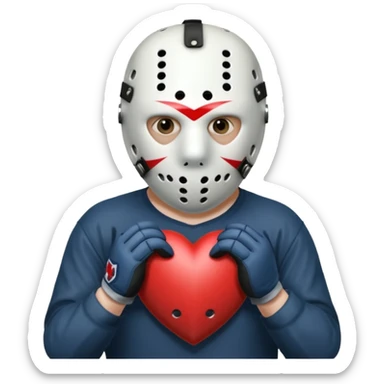 Jason Voorhees, looking cute, making a heart with his hands sticker
