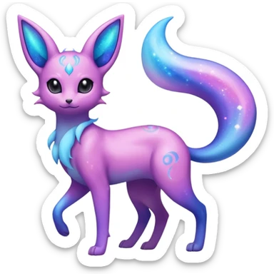 Shiny Iridescent Nebulae Espeon-Umbreon-Sylveon-Dragonair-Fakémon-hybrid-creature (full body)  with a galaxy-dust-flowing-gradient-tail sticker