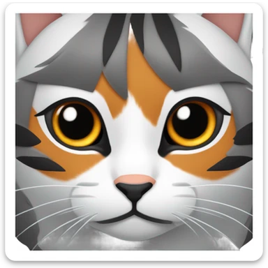 Gata blanca con orejas grises y negras, nariz naranja, manchas grises en el cuerpo y cola gris con rayas negras sticker