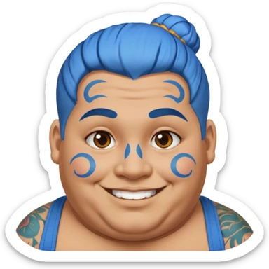  and blue hairobese man with lots of face tattoo and blue hair bun sticker