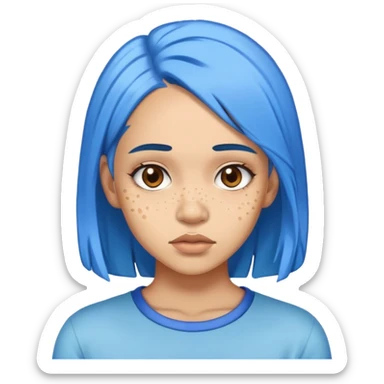 Lightskin girl with acne and blue hair sticker