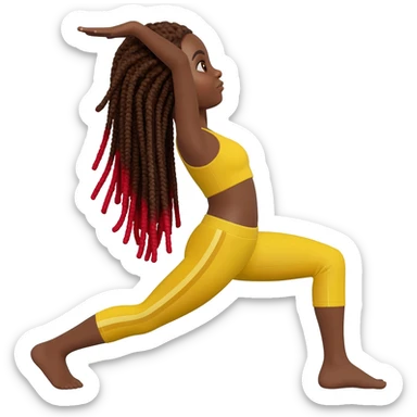 African American girl with long dreadlocks brown with red tips,  In yellow working out clothes in various Pilates sticker