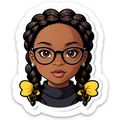 Black girl with braids and black glasses sticker