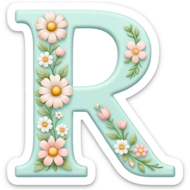 White pastel flowery romantic alphabet letter sticker