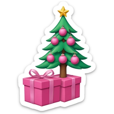 emojis estilo pixar de la cara de santa, arbolito rosa, reno, lazo coquet,bastones rosa, caja de regalo rosa, arbolito verde con bambalinas rosa sticker