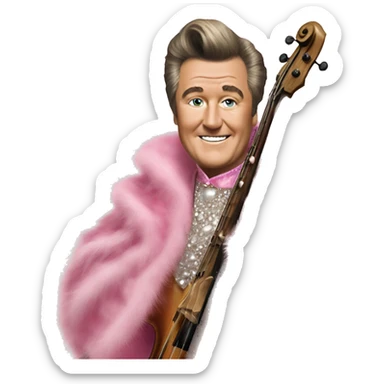 liberace playing bass in a pink fur cloak sticker