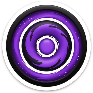 A Discord emoji of a swirling dark void or black hole with violet sparks at the edges. Circular composition, deep shadows, 2D flat vector, white background. sticker