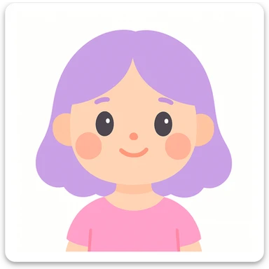 a girl with a cute peachy face, round cheeks, small nose, sweet and innocent look, lavender hair, plain background sticker