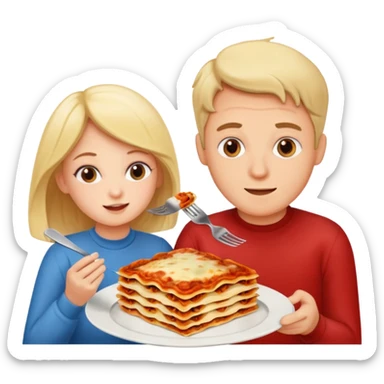 guy and girl eating lasagna together sticker